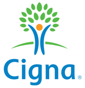 Cigna logo on a green background featuring global banners and widgets.