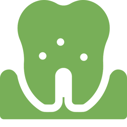 A green tooth icon representing periodontal gum care on a white background.