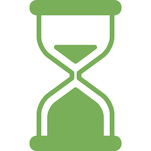 A green hourglass icon on a black background representing dental implants.