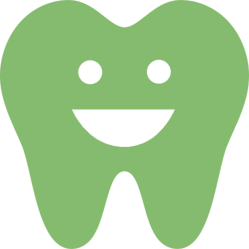 A green smiley tooth icon representing orthodontics on a white background.