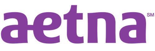 Aetna logo on a purple background with seccion contacto.