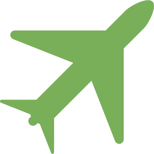 An airplane icon on a black background.