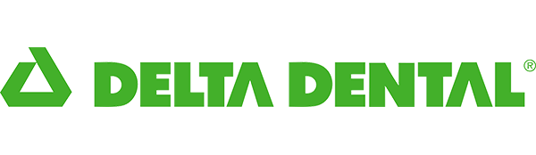 Delta dental logo on a black background featuring section contact information.