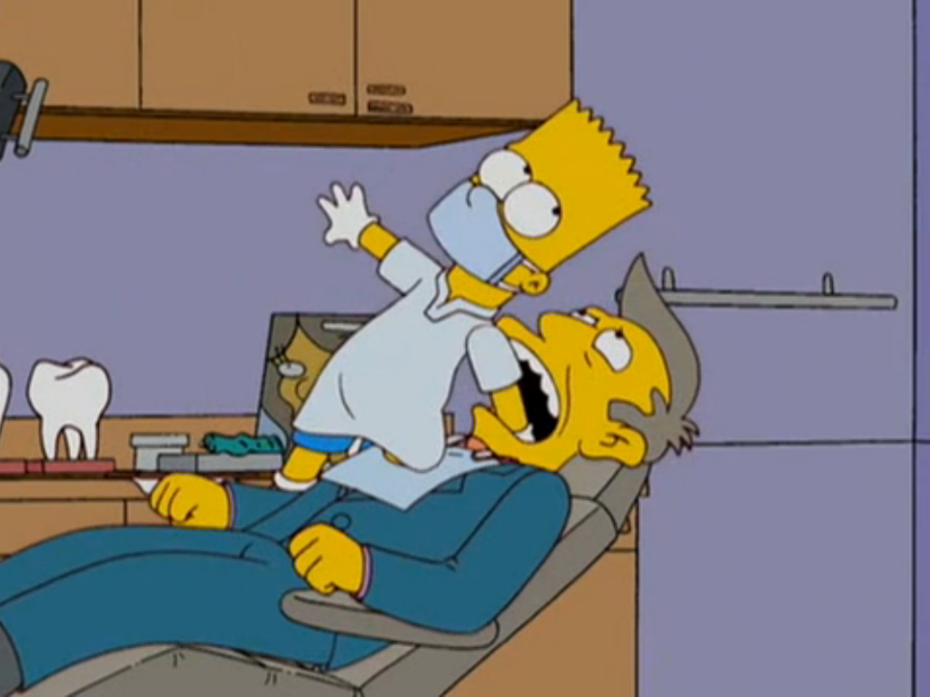 The Simpsons experiencing hilarious dental moments.
